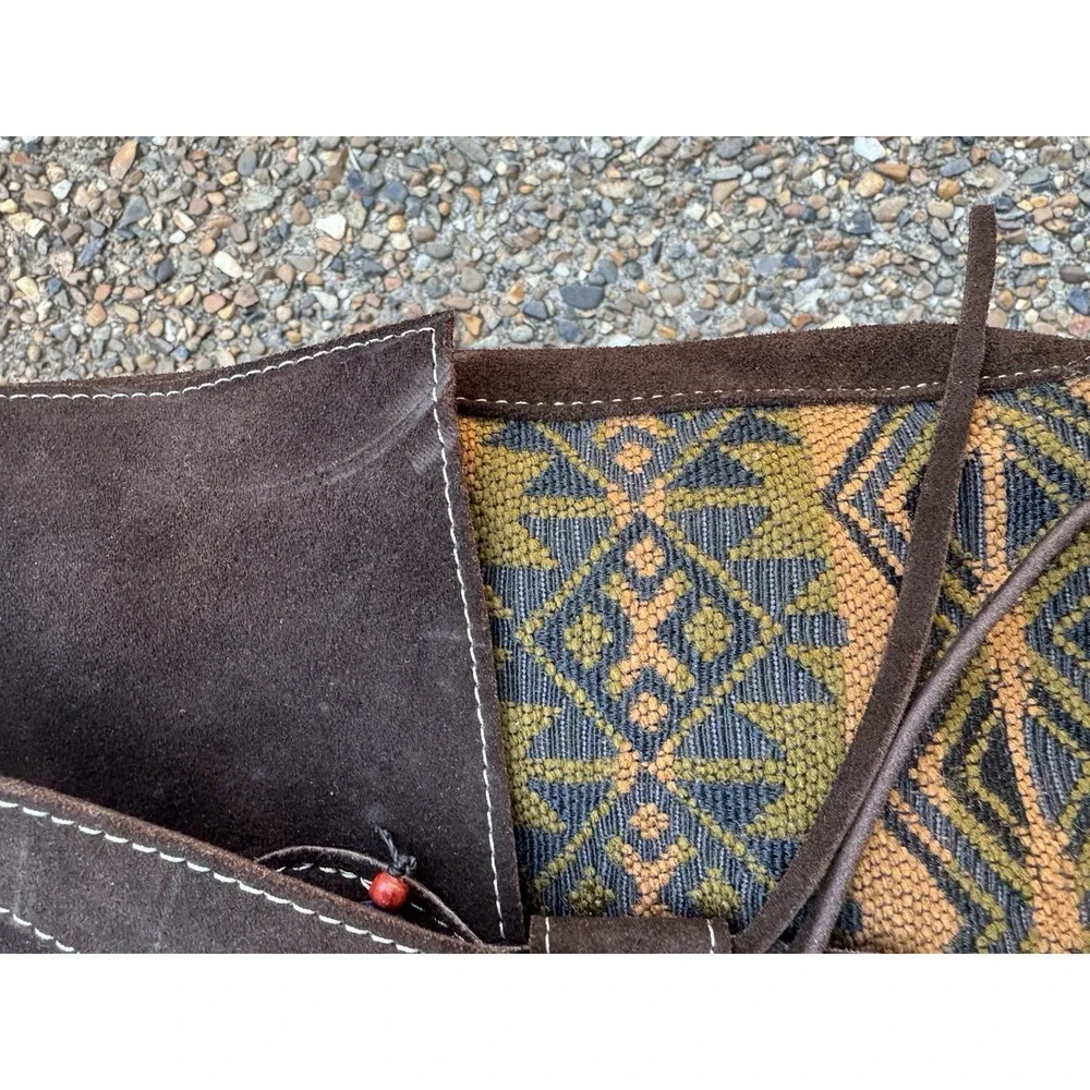 Handmade Malqui Equador Woven Wool Brown Suede Leather Crossbody Shoulder‎ Bag